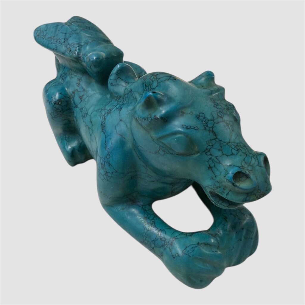 Vintage Turquois Stone Dragon w/ Fly Sculpture
