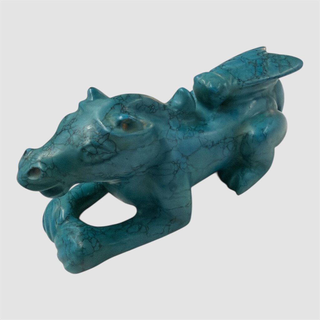 Vintage Turquois Stone Dragon w/ Fly Sculpture
