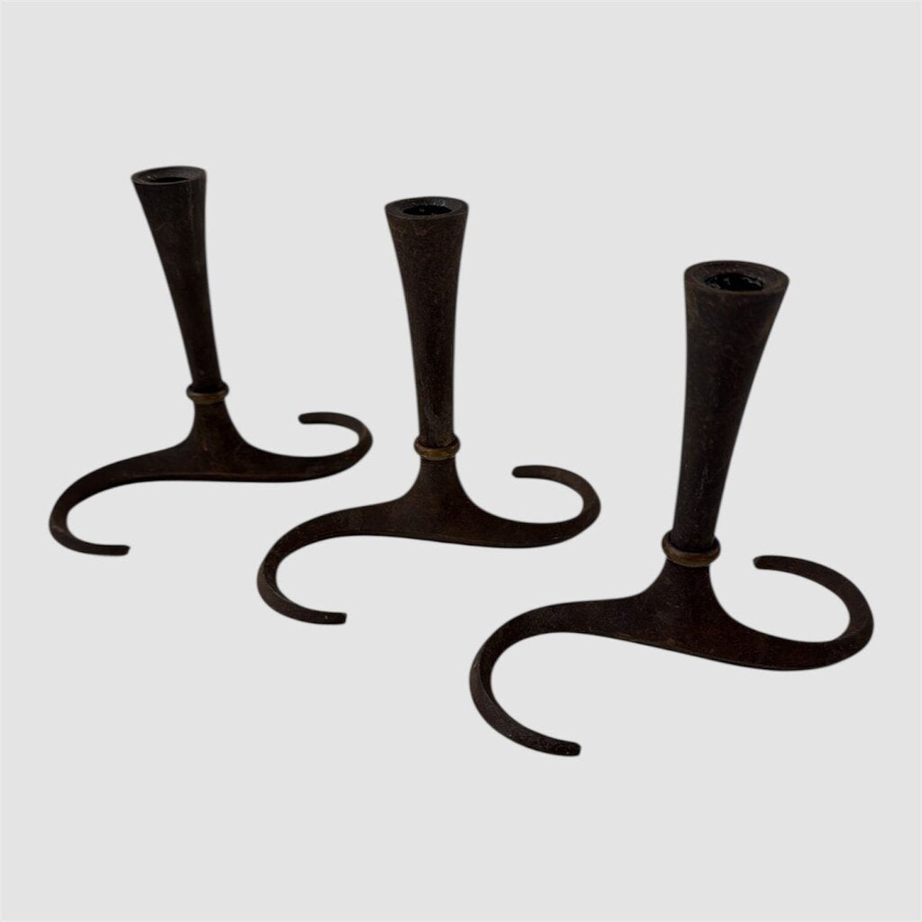Mid Century Set of 3 Jens Quistgard Dansk Danish Modern Swirl Candle Holder Sticks