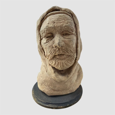Mid Century Clay Bust Sculpture
