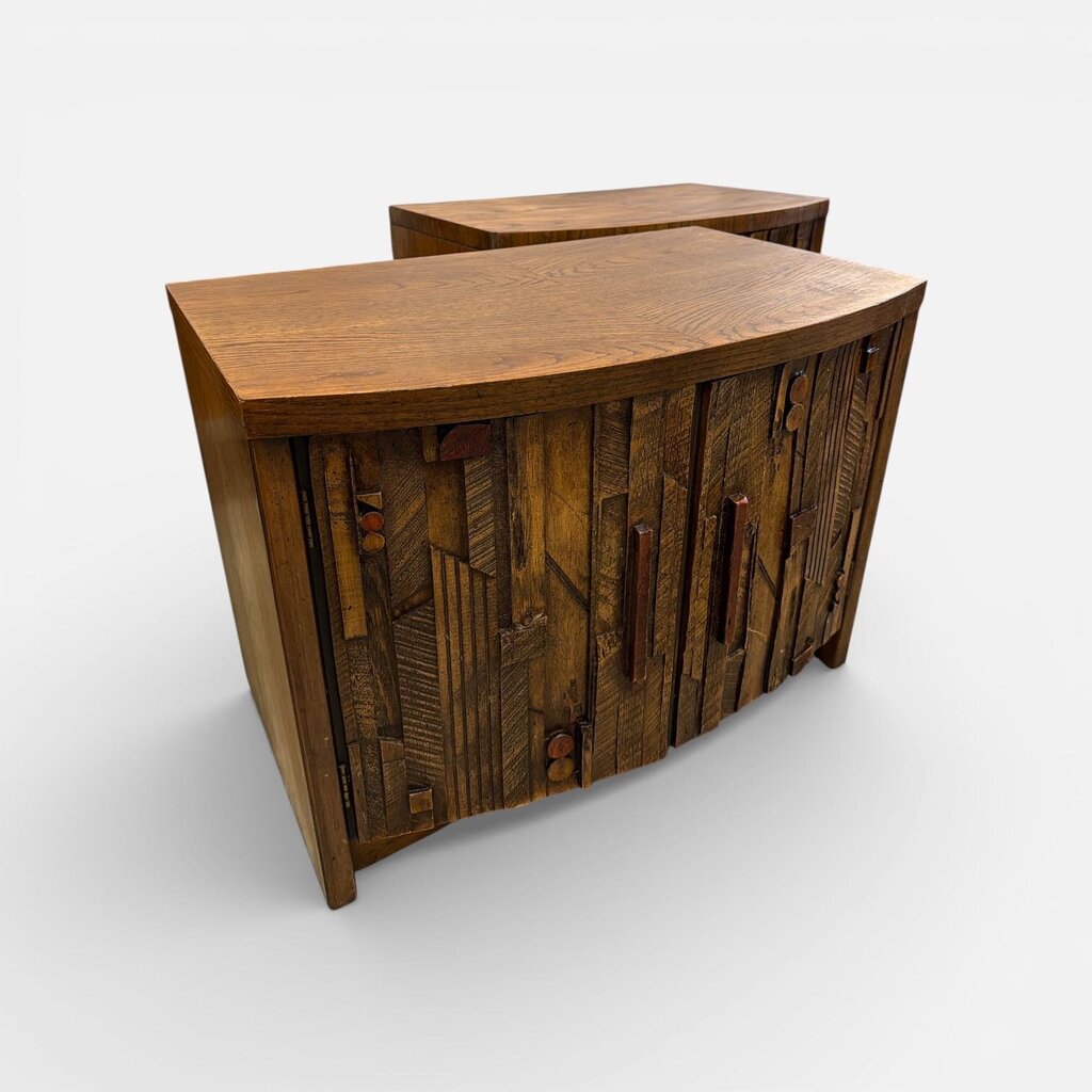 PAIR Lane Brutalist Nightstands Mid Century in Walnut/Mixed Woods/Oak (Set of 2)