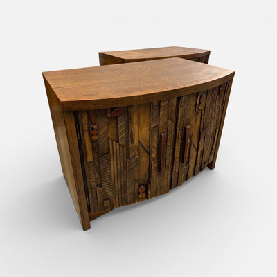 PAIR Lane Brutalist Nightstands Mid Century in Walnut/Mixed Woods/Oak (Set of 2)