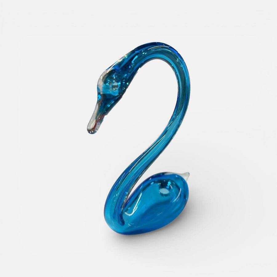Vintage Hand-Blown Blue Art Glass Swan