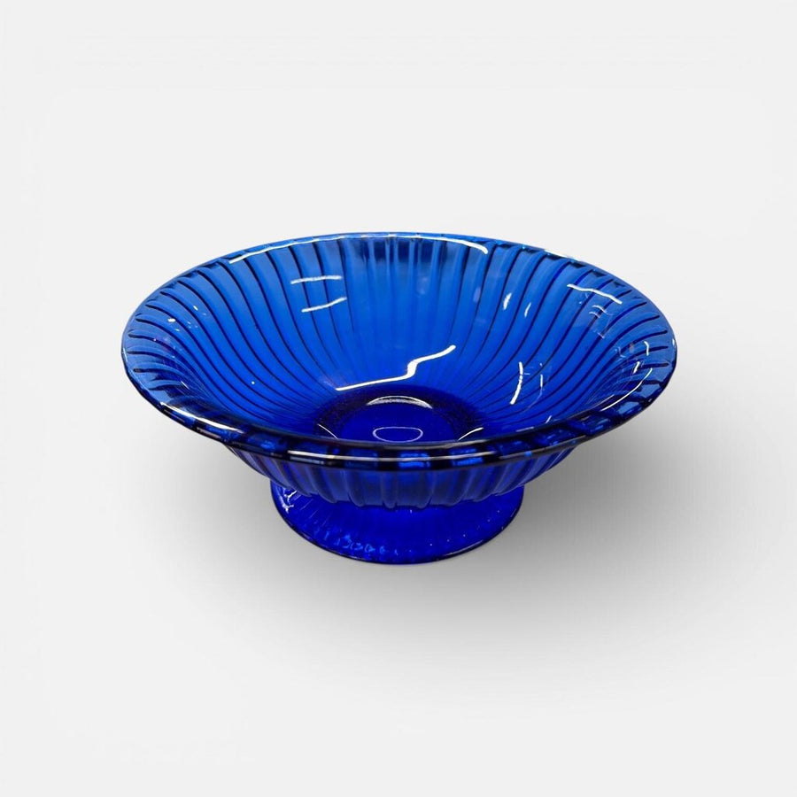 Fenton Art Glass Cobalt Blue Ribbed Pedestal "Revere" Bowl