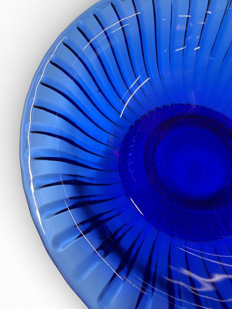 Fenton Art Glass Cobalt Blue Ribbed Pedestal "Revere" Bowl