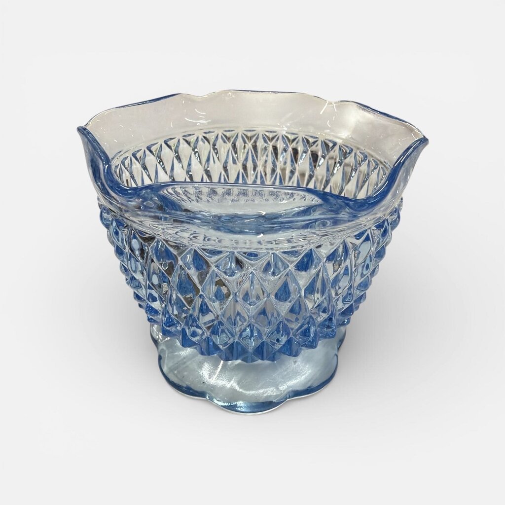 Vintage Indiana Glass Diamond Point Ice Blue Fairy Tea Light Holder