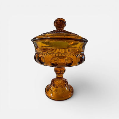 Vintage Amber King's Crown Covered Candy Dish