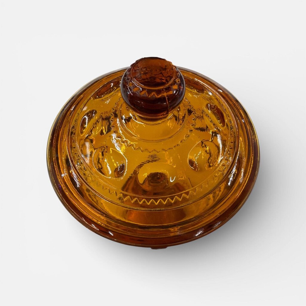 Vintage Amber King's Crown Covered Candy Dish