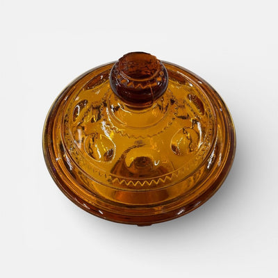 Vintage Amber King's Crown Covered Candy Dish