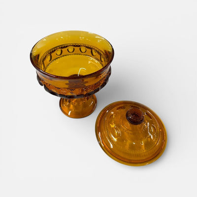 Vintage Amber King's Crown Covered Candy Dish