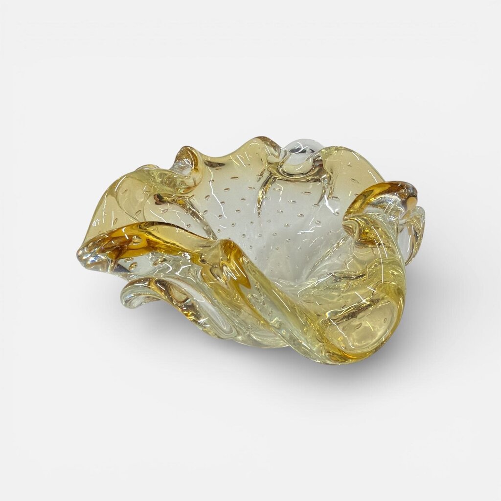 Vintage Amber Yellow Murano Bubble Glass Bowl