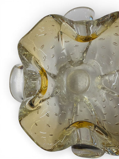 Vintage Amber Yellow Murano Bubble Glass Bowl