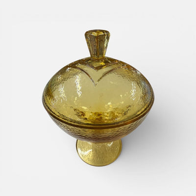 Vintage Hazel-Atlas Pebbletone Covered Amber Glass Candy Dish