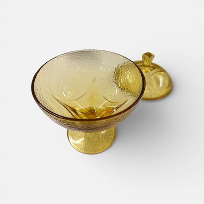 Vintage Hazel-Atlas Pebbletone Covered Amber Glass Candy Dish