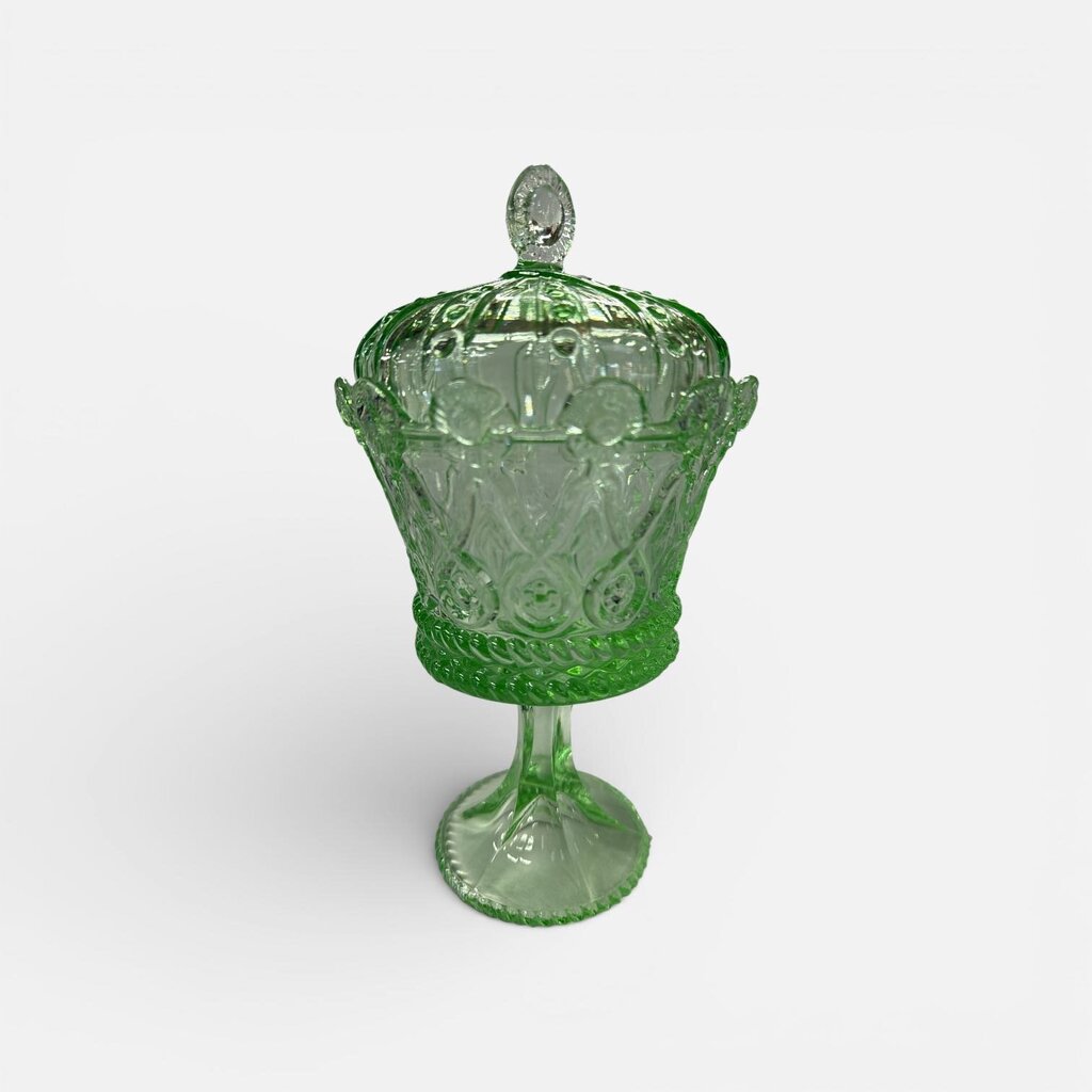 Vintage Green Indiana Glass Queen's Crown Lidded Candy Dish