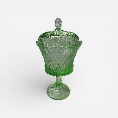 Vintage Green Indiana Glass Queen's Crown Lidded Candy Dish