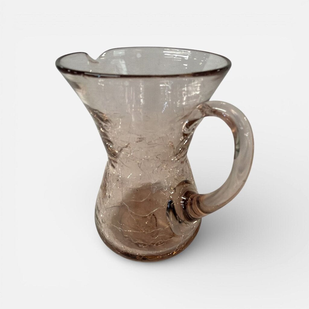 Vintage Hand-Blown Blush Crackle Glass Pitcher