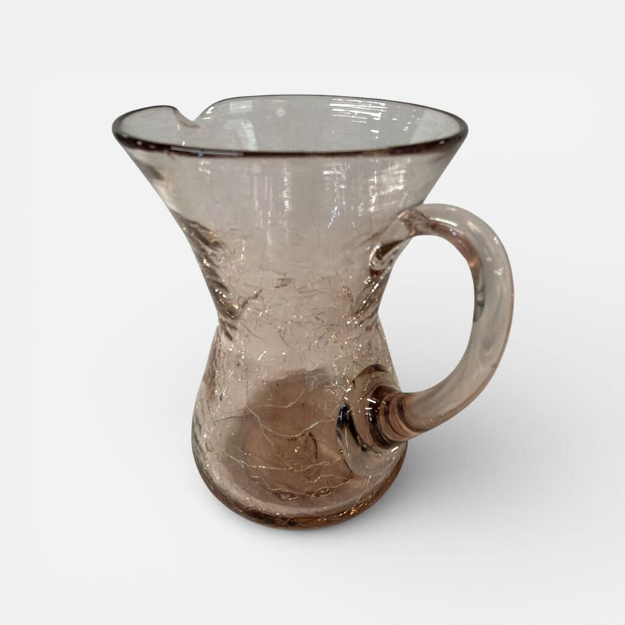 Vintage Hand-Blown Blush Crackle Glass Pitcher