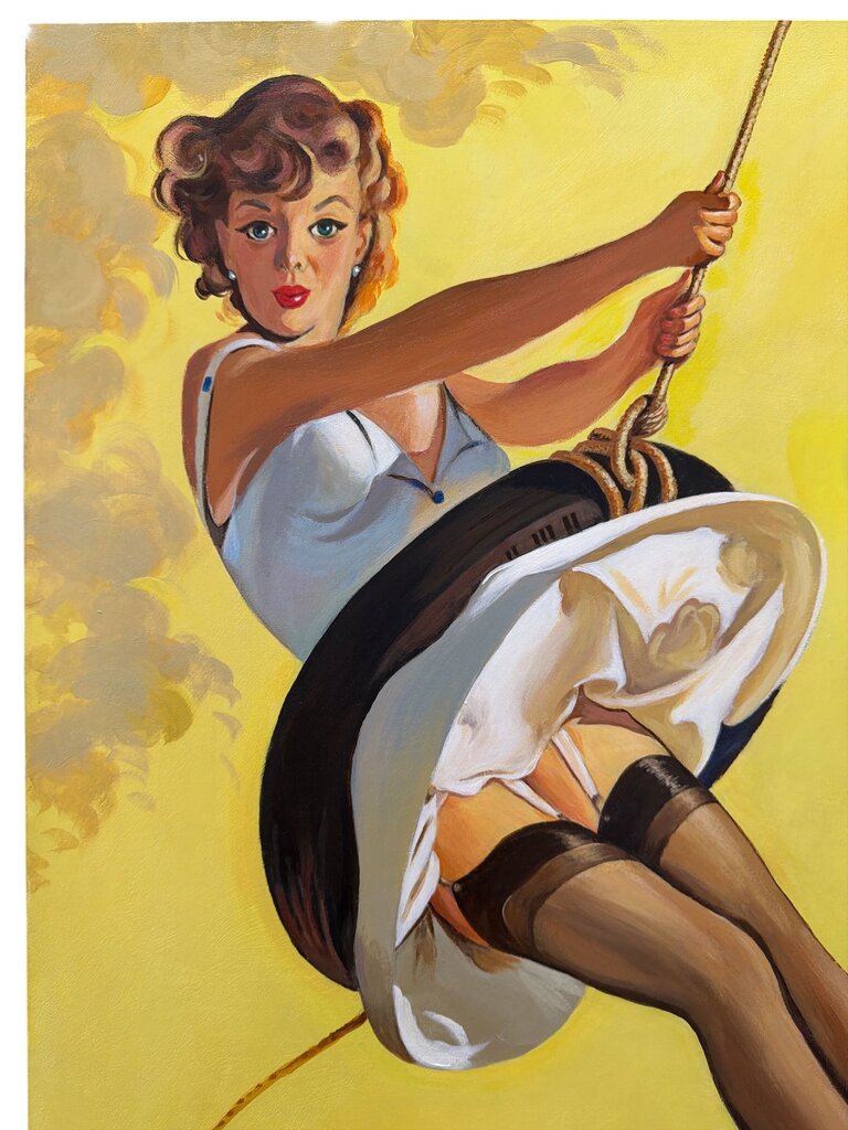 Vintage 1960's Pin-Up Girl on Canvas