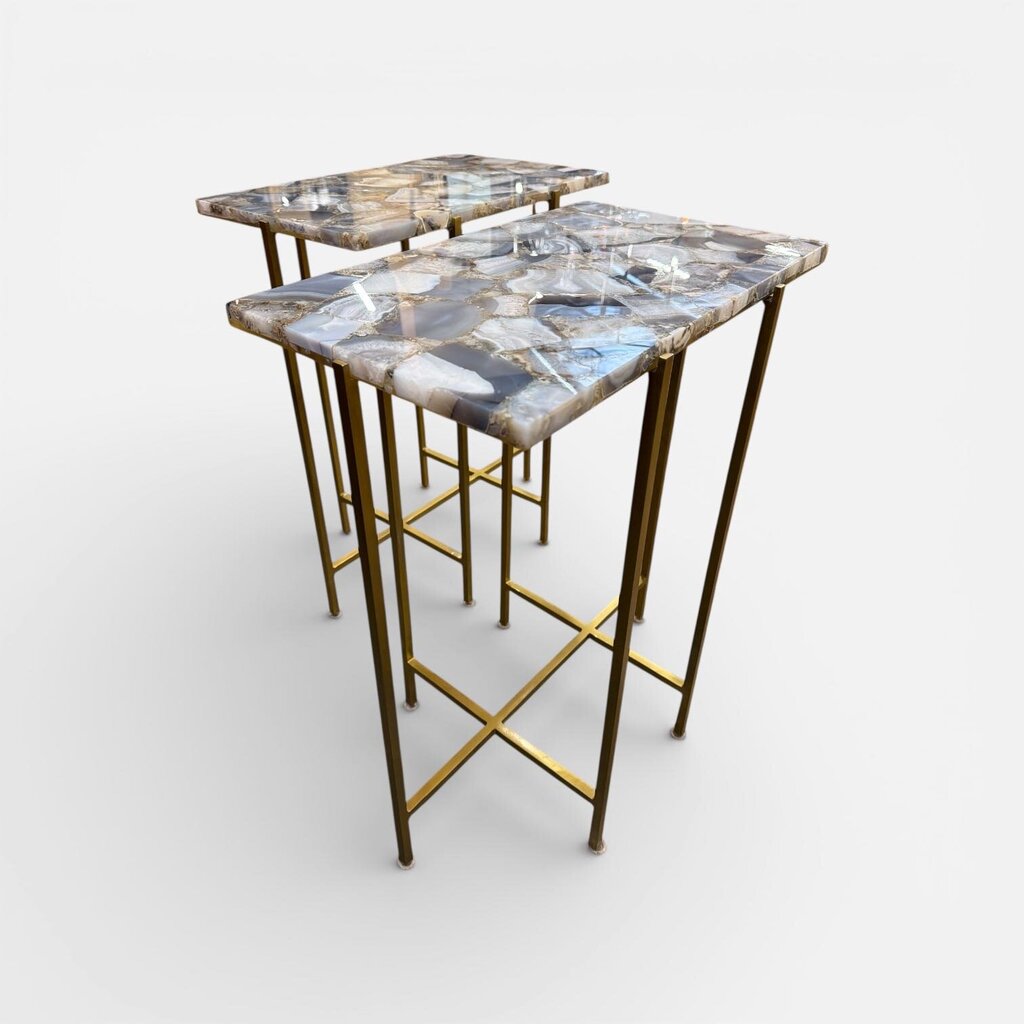 PAIR Interlude Agate (NATURAL STONE) and Brass Side Tables (Set of 2)