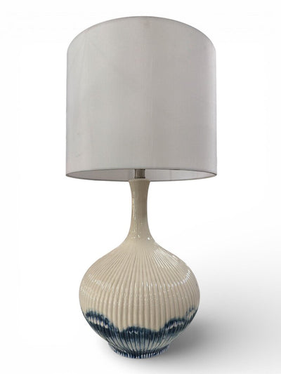 Modern Pair of White & Blue Deco Table Lamps (Set of 2)