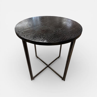 Modern Black Faux Crocodile Top Accent Table