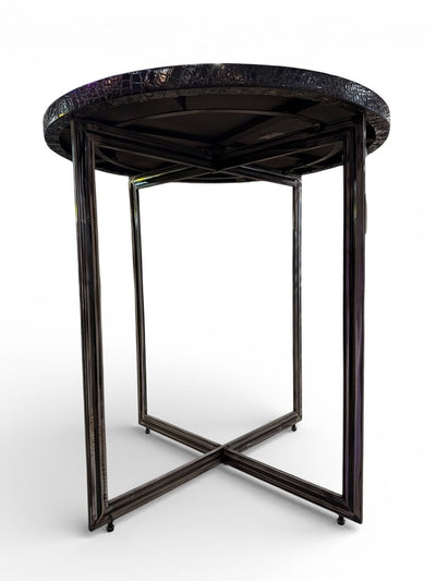 Modern Black Faux Crocodile Top Accent Table