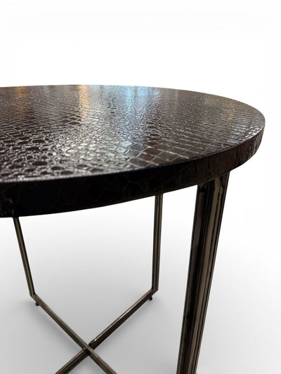 Modern Black Faux Crocodile Top Accent Table