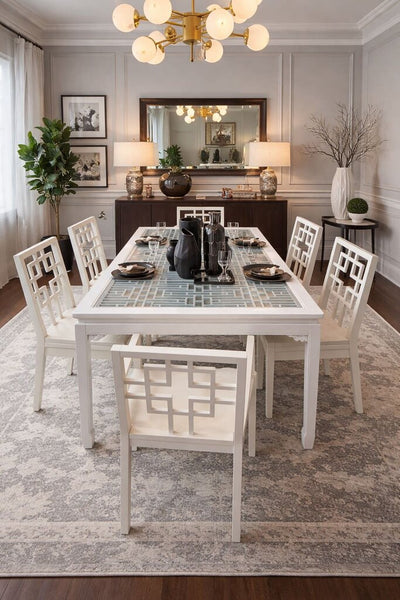 Hollywood Regency Chinoiserie 75" Dining Set with 4 Side Chairs & 2 Armchairs (Set of 7)