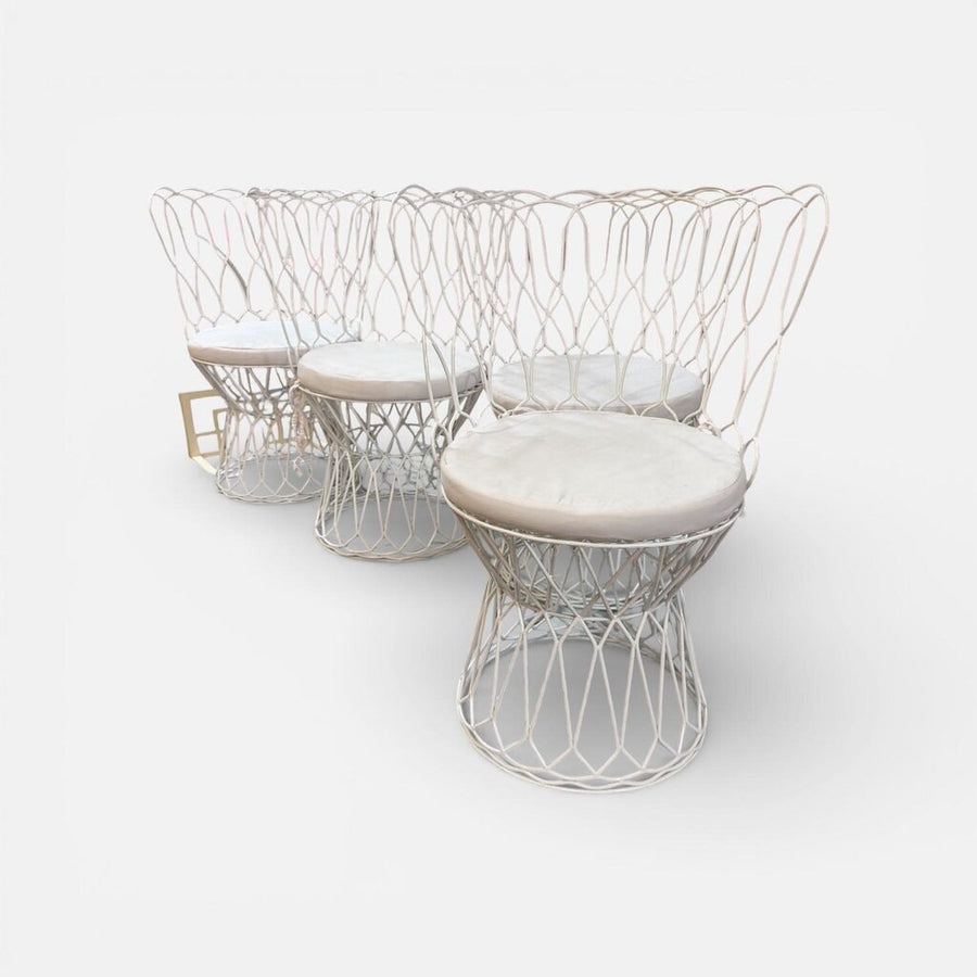 Set of Outdoor Highback Wire Patio Chairs with Cushion (Set of 4)