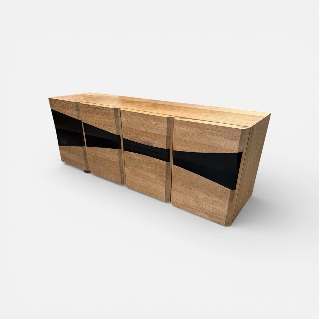 Modern 4 Door Black & Wood Sideboard Cabinet
