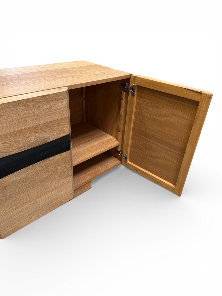 Modern 4 Door Black & Wood Sideboard Cabinet