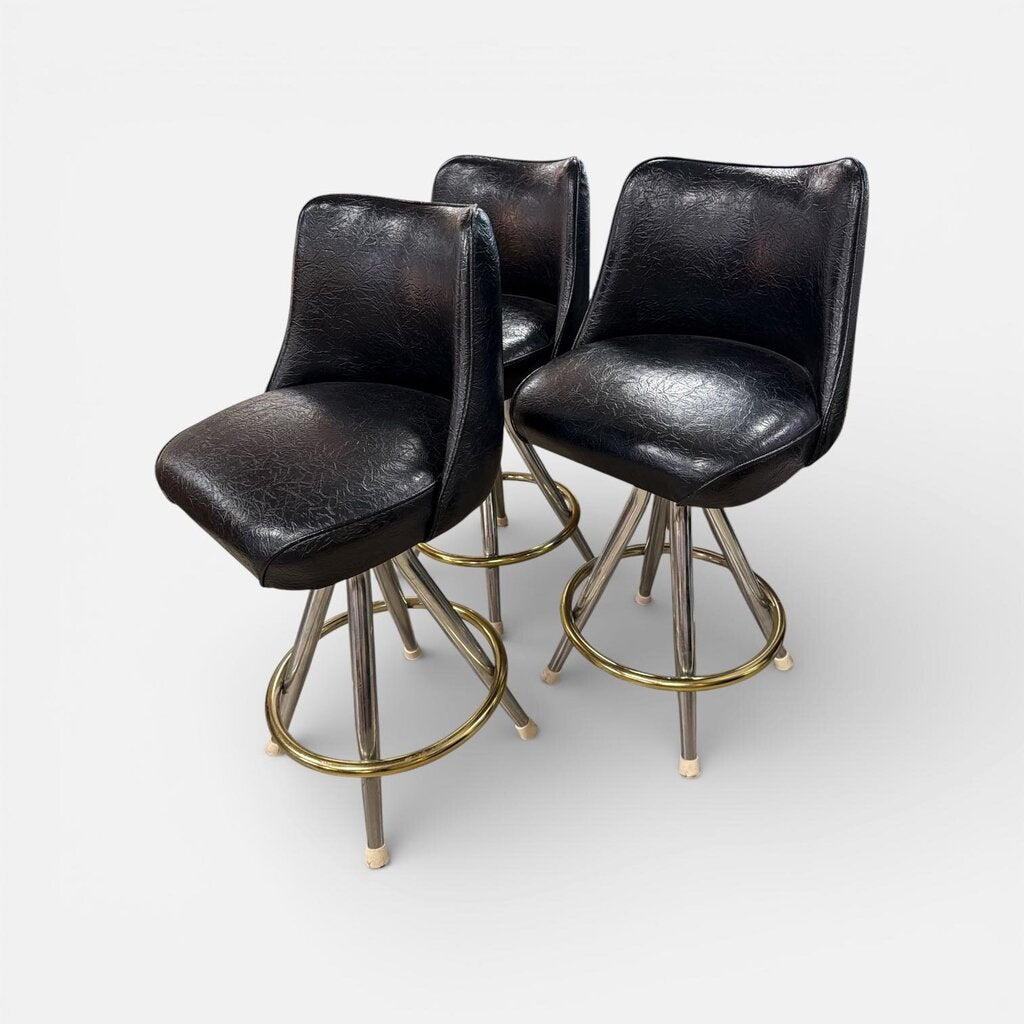 Mid Century Trio of Black Swivel Barstools (Set of 3)