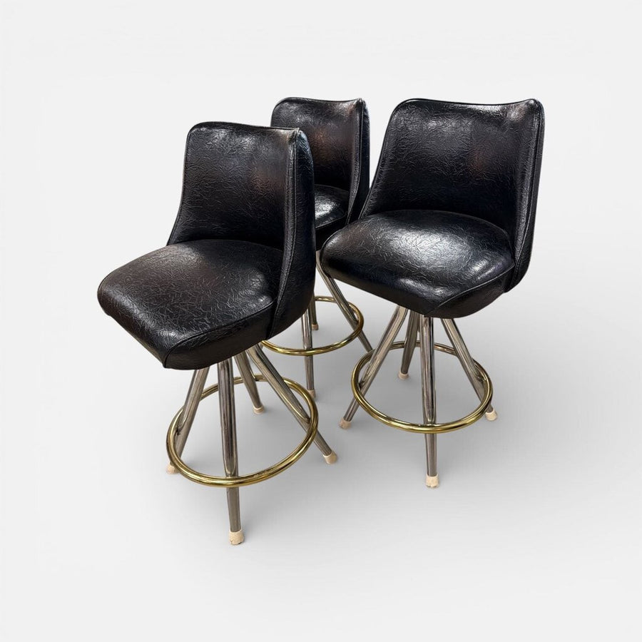 Mid Century Trio of Black Swivel Barstools (Set of 3)