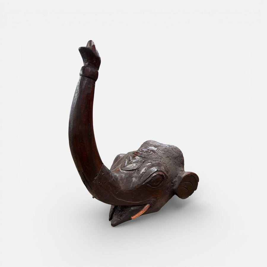Vintage Carved Elephant Head Wall Decor