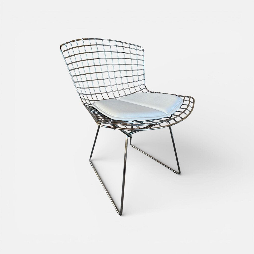 FOUR Knoll Chrome Bertoia Side Dining Chairs with New White Seat Pads (Set of 4)