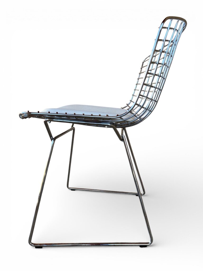 FOUR Knoll Chrome Bertoia Side Dining Chairs with New White Seat Pads (Set of 4)