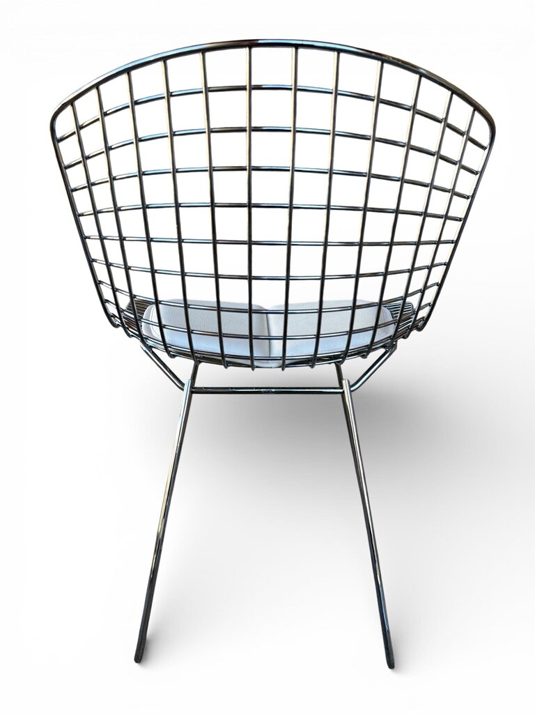 FOUR Knoll Chrome Bertoia Side Dining Chairs with New White Seat Pads (Set of 4)