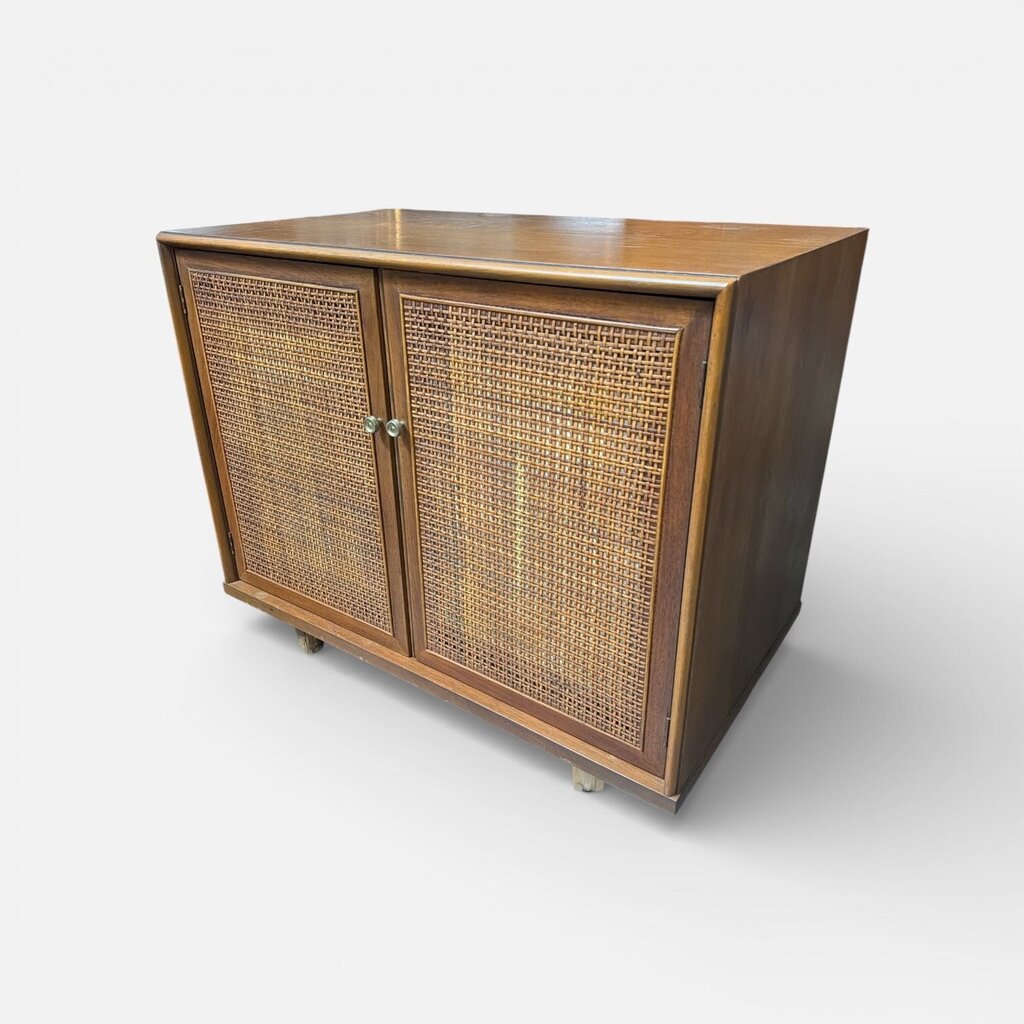 Mid Century Cane Front Cabinet w/ 5 Folding Chairs