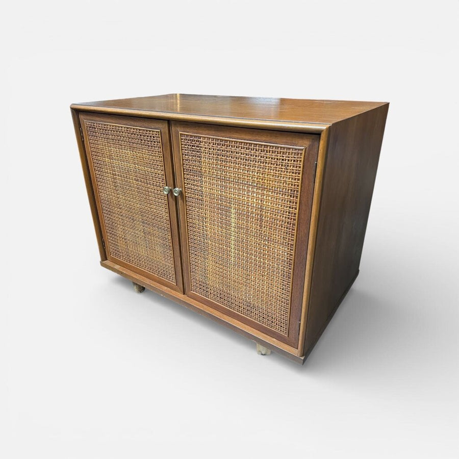 Mid Century Cane Front Cabinet w/ 5 Folding Chairs