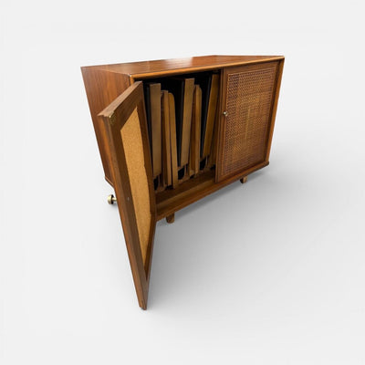 Mid Century Cane Front Cabinet w/ 5 Folding Chairs