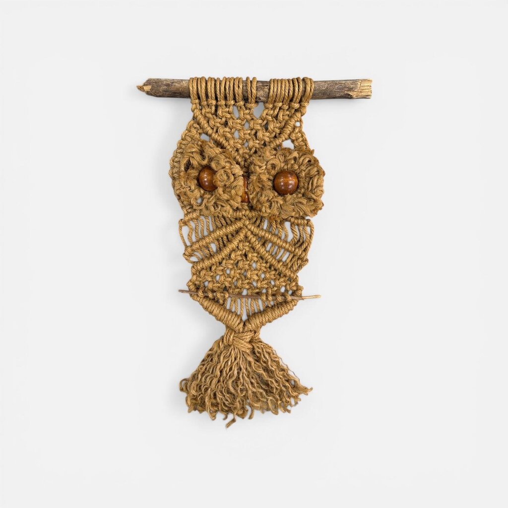 Mid Century Modern Macrame Owl Wall Hanging