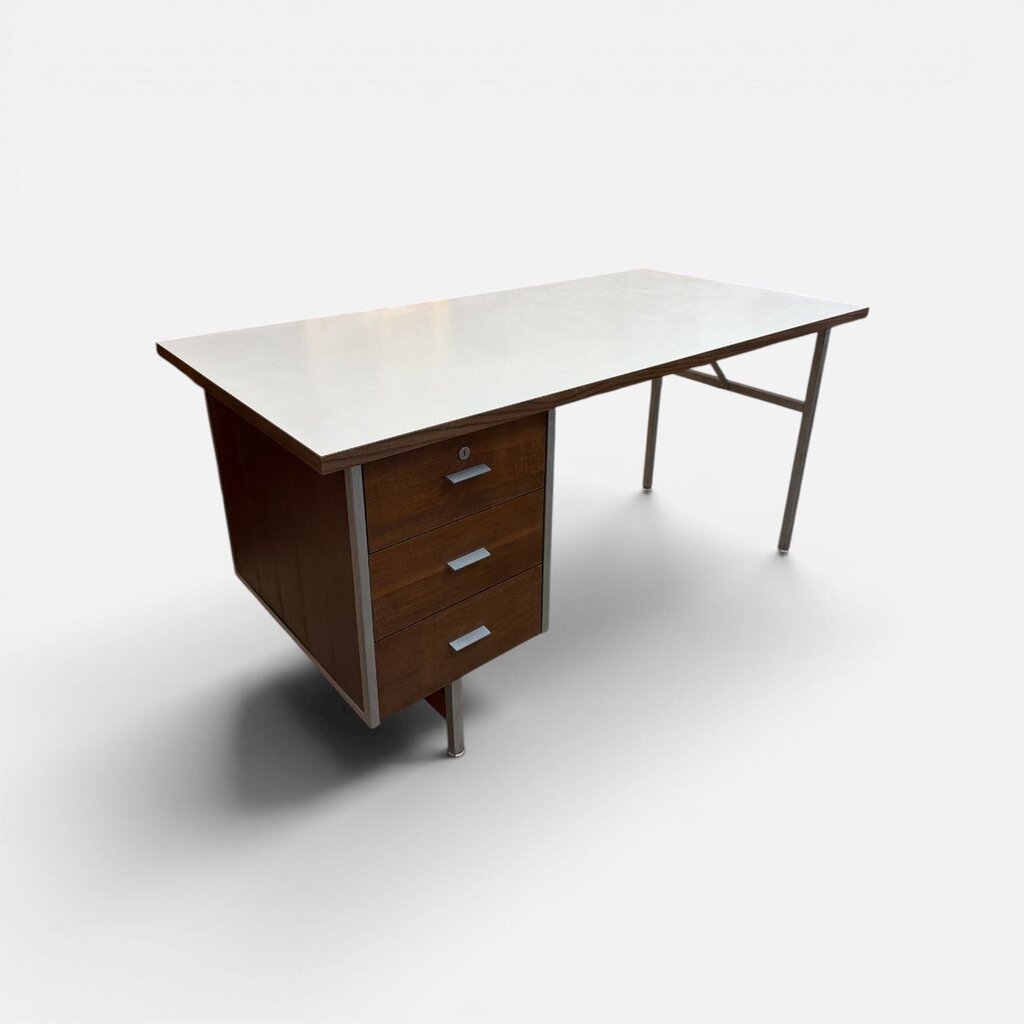 Mid Century Modern Walnut and Aluminum/Steel Desk by Robert John Co.