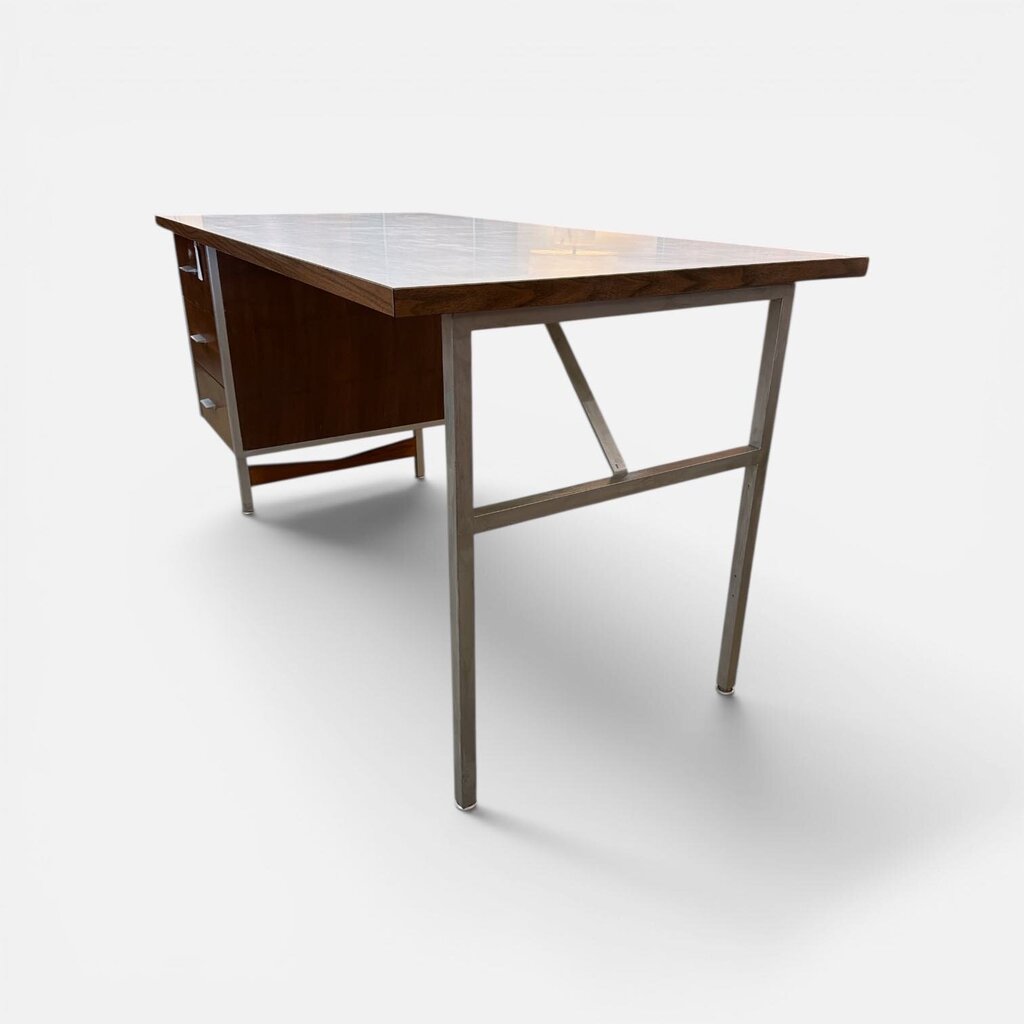 Mid Century Modern Walnut and Aluminum/Steel Desk by Robert John Co.