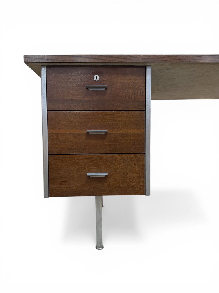Mid Century Modern Walnut and Aluminum/Steel Desk by Robert John Co.