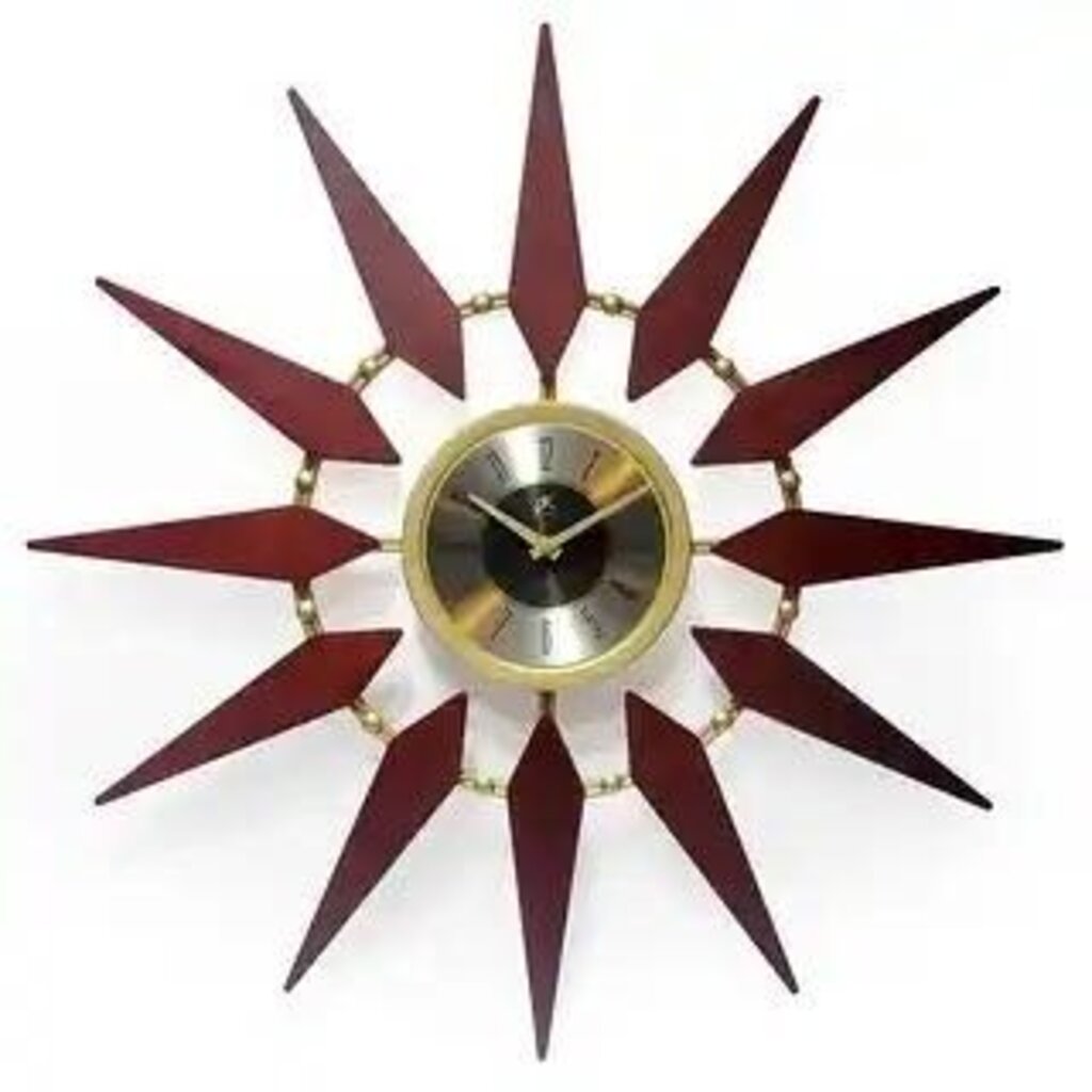 Midcentury/Modern Starburst Walnut Wall Clock 30 Inch