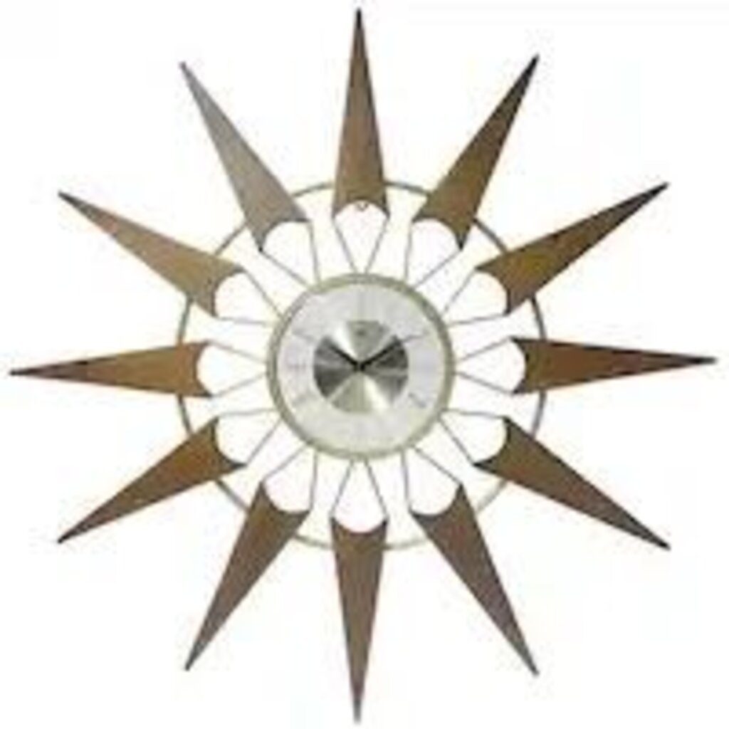 Midcentury/Modern Starburst Gold/Wood Wall Clock 30.5 Inch
