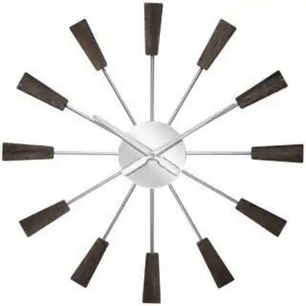 Vane Mid-Century Brown/Silver Indoor Wall Clock 23.5 Inch