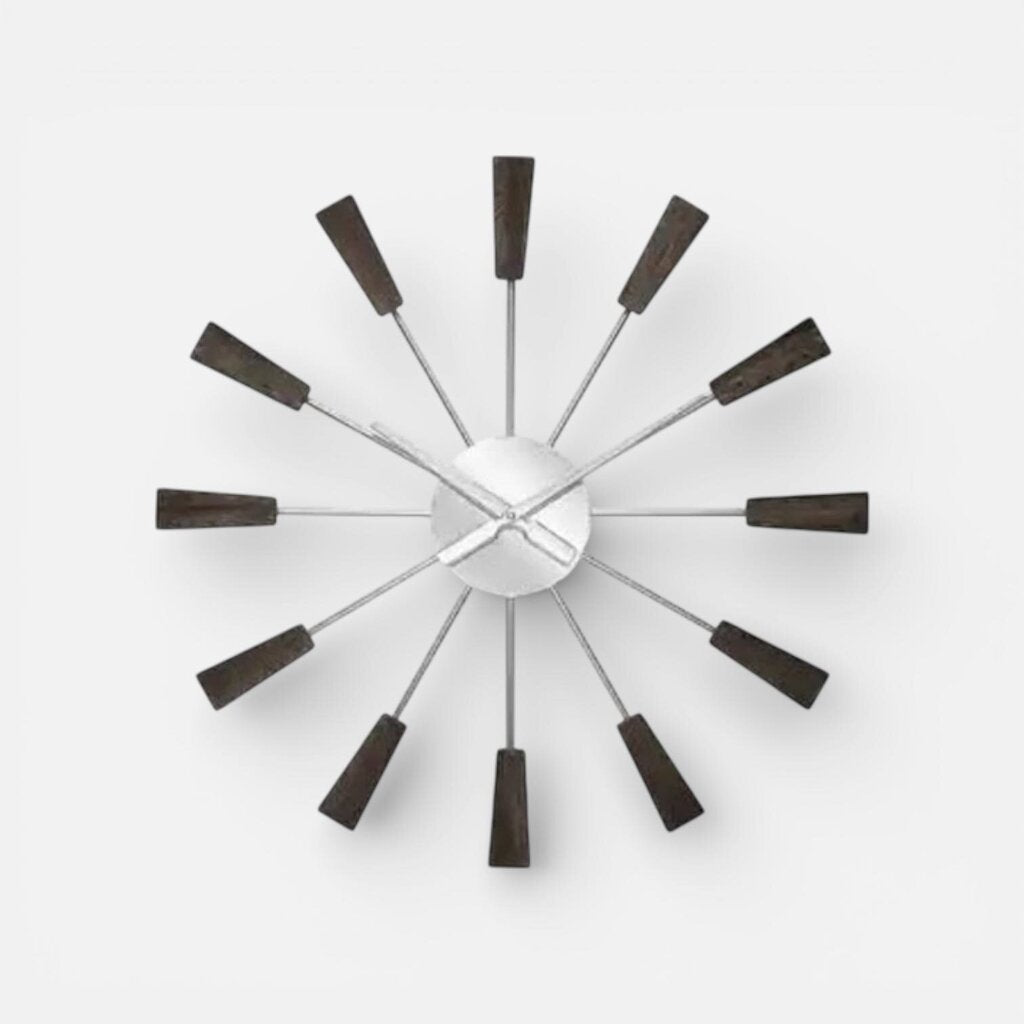 Vane Mid-Century Brown/Silver Indoor Wall Clock 23.5 Inch