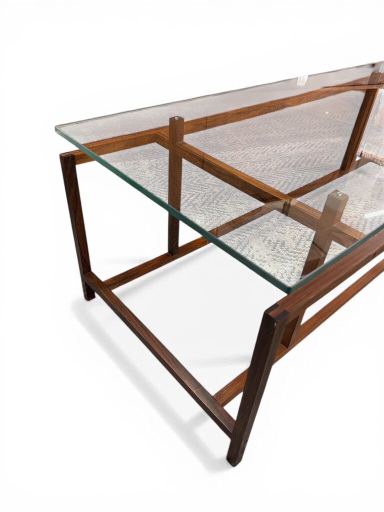 Danish Modern Henning Norgaard SOLID Rosewood Iconic Mid Century Coffee Table with Original Floasting Glass top